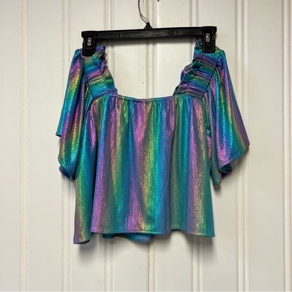Queen of Sparkles metallic iridescent rainbow off the shoulder women’s small - Picture 4 of 6
